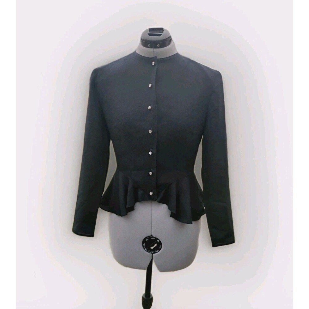 Caron Petite Chicago | Vintage Black Button Up Ruffle Bottom Long Sleeve Blouse